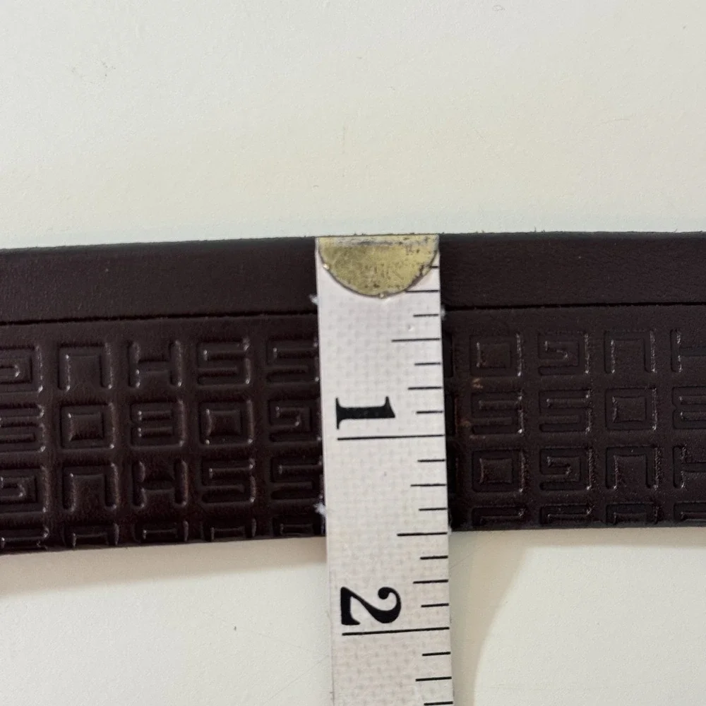 VTG 90s Hugo Boss Embossed Leather Belt Brown Logo Print Silver Buckle Sz 105-40